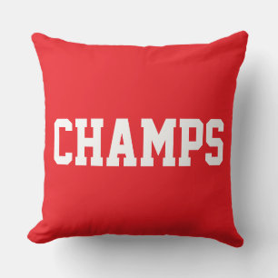 Athletic Sporty CHAMPS White Text On Bright Red Cushion