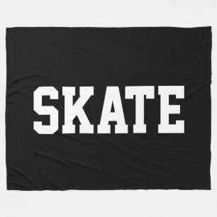 Athletic Sporty White SKATE Text On Bold Black Fleece Blanket