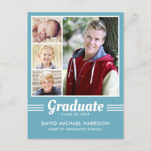 Athletic Turquoise Blue Multi-Photo Graduation Postcard