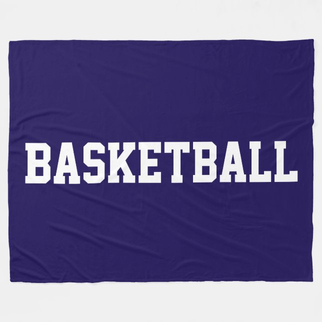 Athletic White BASKETBALL Text On Deep Navy Blue Fleece Blanket (Front (Horizontal))
