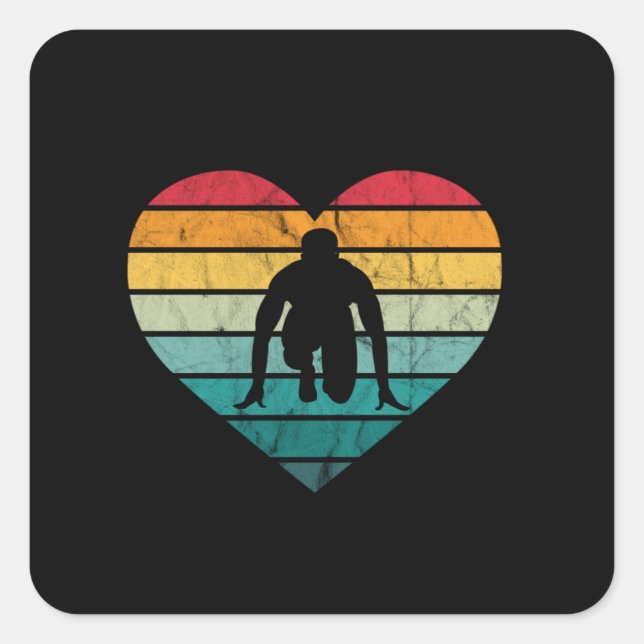 Athletics Sprinter Retro Heart Square Sticker (Front)