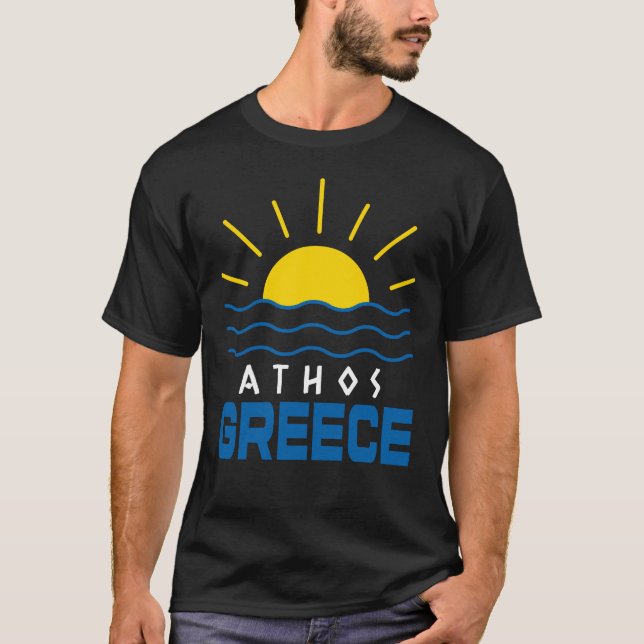 Athos Greece Sunshine And Sea Men's Black T-Shirt (Front)