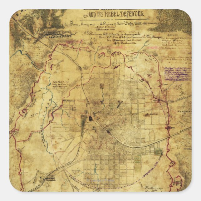 Atlanta Campaign - Civil War Panoramic Map 2 Square Sticker (Front)