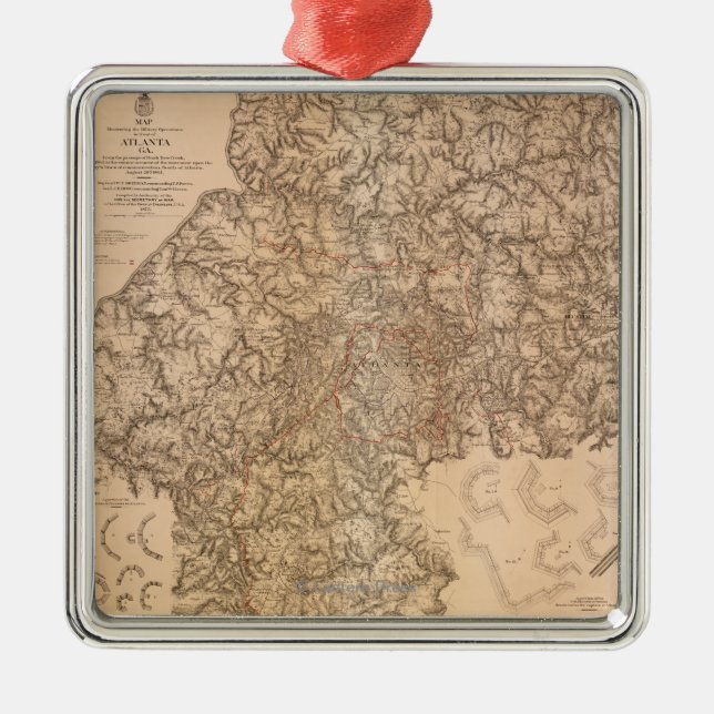 Atlanta Campaign - Civil War Panoramic Map 3 Metal Tree Decoration (Front)