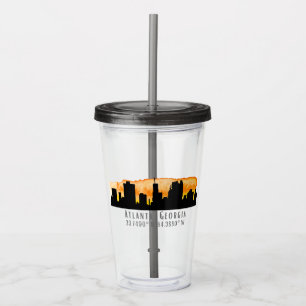 Atlanta City Skyline Map Coordinates Acrylic Tumbler