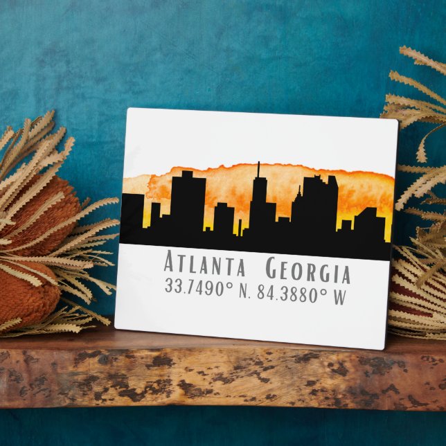 Atlanta City Skyline Map Coordinates  Plaque (Side)