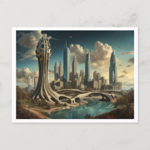 Atlanta GA, Surreal Cityscape Design Postcard