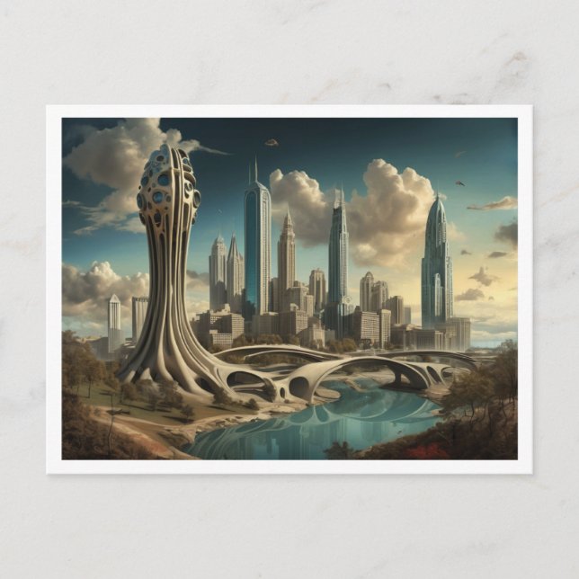 Atlanta GA, Surreal Cityscape Design Postcard (Front)