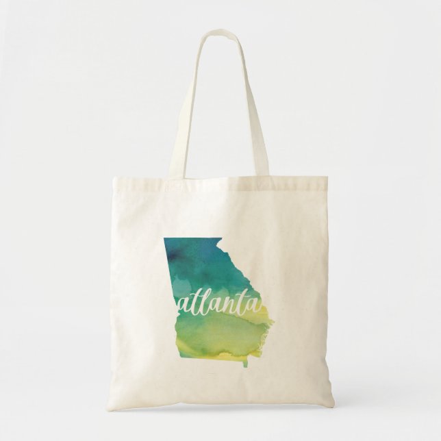 Atlanta, Georgia | blue and green watercolor Tote Bag (Front)