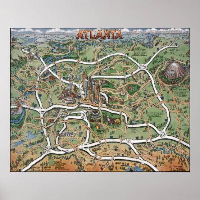 Atlanta Georgia Cartoon Map Poster (Front)
