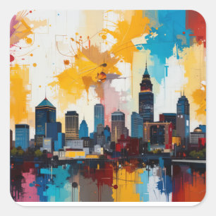 Atlanta Georgia City Skyline abstract painting 2 Square Sticker