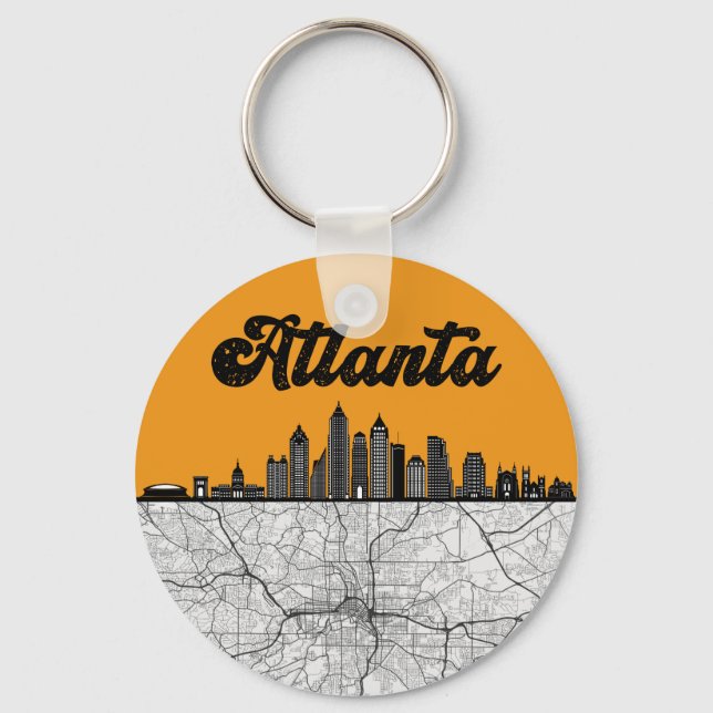 Atlanta Georgia City Skyline With Map Key Ring (Front)