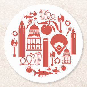 Atlanta Georgia Icons Round Paper Coaster