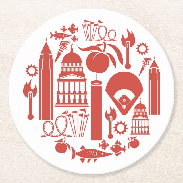 Atlanta Georgia Icons Round Paper Coaster (Front)