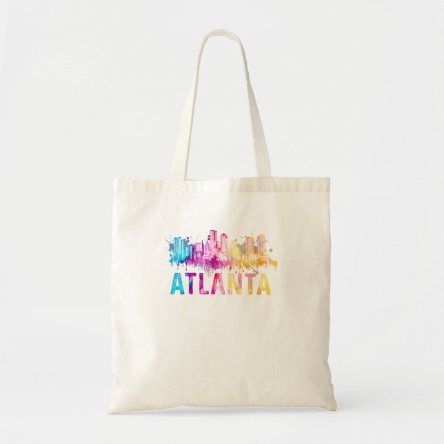 Atlanta Georgia Retro Watercolor Skyline  Tote Bag (Front)