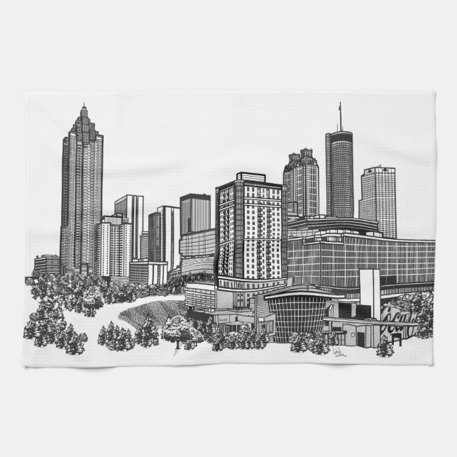 Atlanta Georgia Skyline Art Tea Towel (Horizontal)