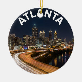 Atlanta Georgia Skyline, Night City Lights Souveni Ceramic Tree Decoration