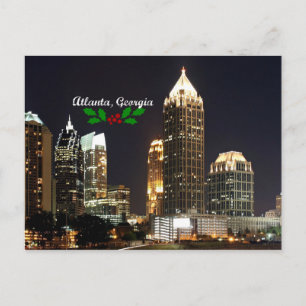 Atlanta, Georgia Skyline with Christmas holly Postcard