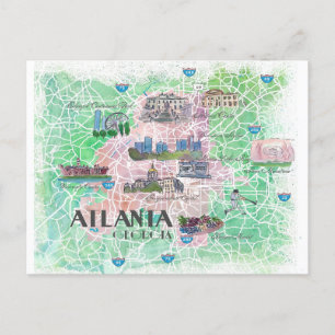 Atlanta Georgia USA Illustrated Map  Postcard