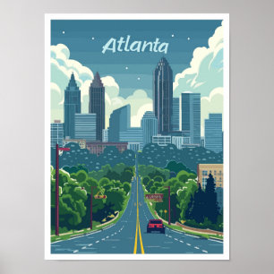 Atlanta Georgia Vintage Travel Illustration Poster