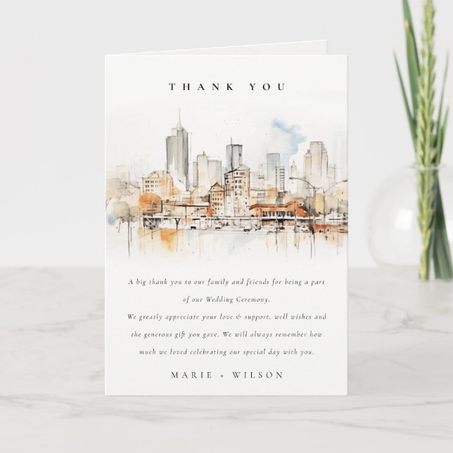 Atlanta Georgia Watercolor Landscape Wedding Thank You Card (Front)