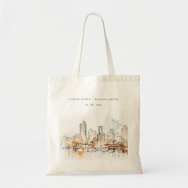Atlanta Georgia Watercolor Landscape Wedding Tote Bag (Front)