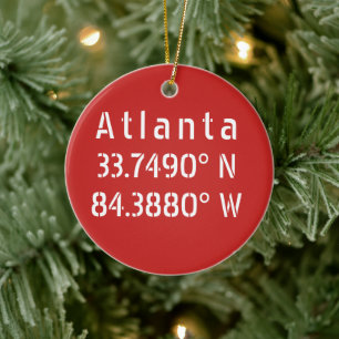 Atlanta Latitude Longitude Red Ceramic Tree Decoration