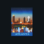 Atlanta Skyline by Night with Reflections Canvas Print<br><div class="desc">Canvas in an illustration of the Atlanta Georgia skyline at night,  under a starry sky,  with brilliantly reflected lights</div>