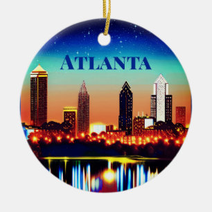 Atlanta Skyline by Night with Reflections Ceramic Tree Decoration