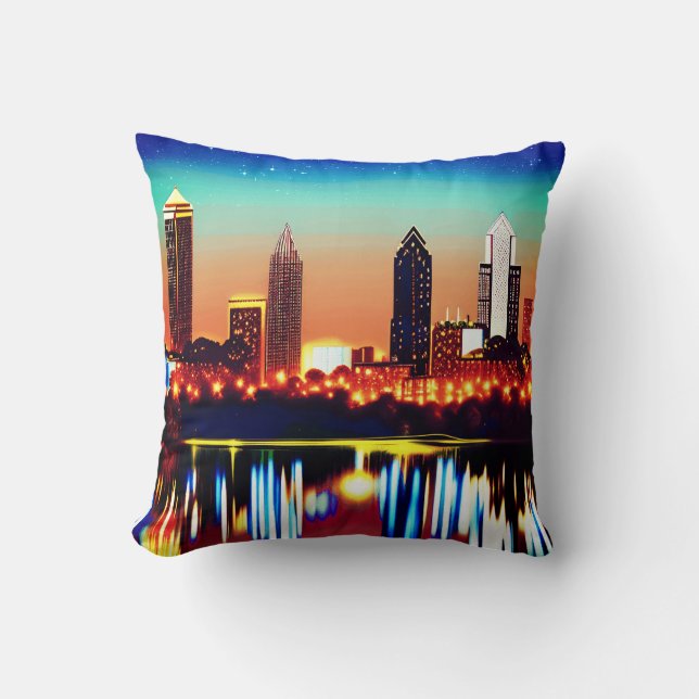 Atlanta Skyline by Night with Reflections Cushion (Front)