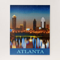 Atlanta Skyline by Night with Reflections Jigsaw P