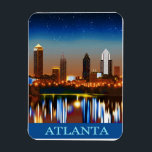 Atlanta Skyline by Night with Reflections Magnet<br><div class="desc">Magnet in an illustration of the Atlanta Georgia skyline at night,  under a starry sky,  with brilliantly reflected lights</div>