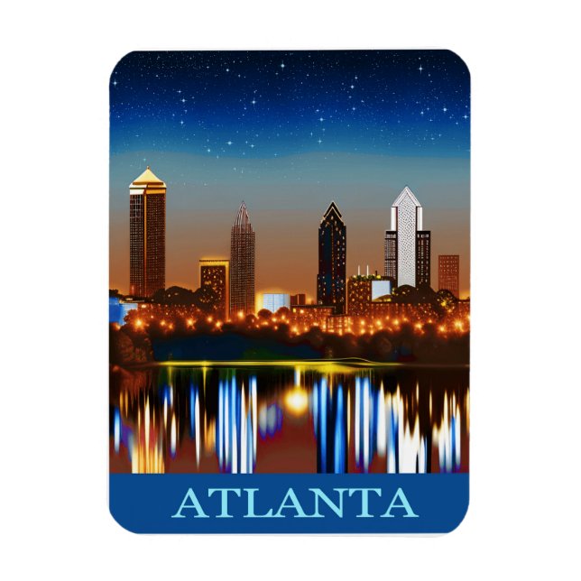 Atlanta Skyline by Night with Reflections Magnet (Vertical)