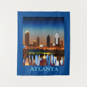 Atlanta Skyline by Night with Reflections Tapestry
