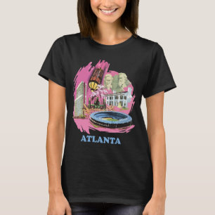 Atlanta Skyline Pink Peach Retro Travel T-Shirt