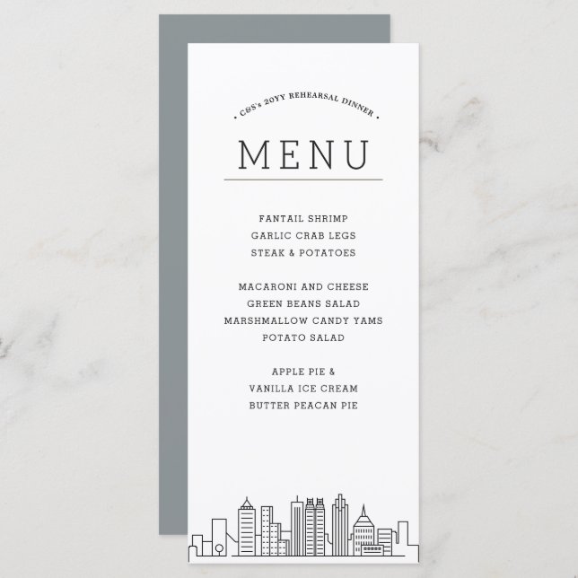 Atlanta Skyline | Wedding Event Dinner Menu (Front/Back)