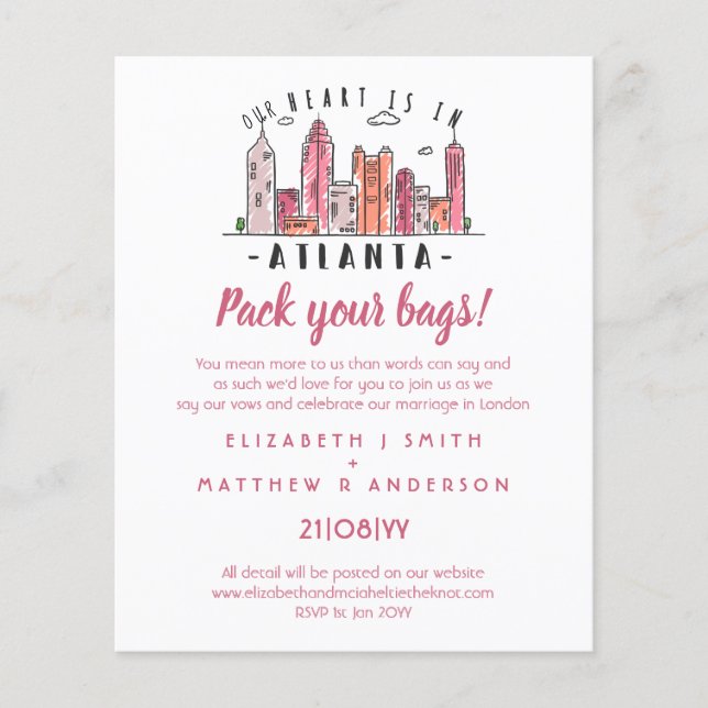 ATLANTA Skyline Wedding Invitation Handdrawn (Front)