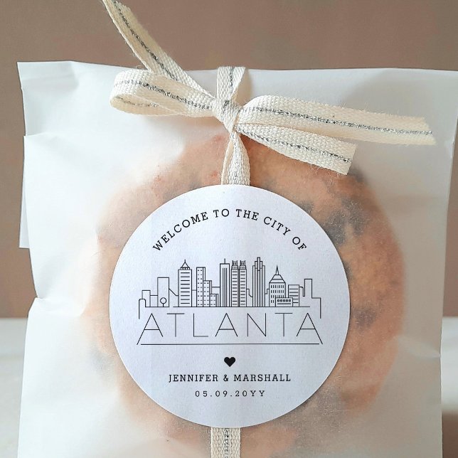 Atlanta Skyline | Wedding Welcome Favour Classic Round Sticker (Add these favor stickers as wonderful touch to make your wedding favors stand out! )