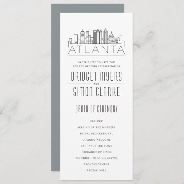 Atlanta Stylised Skyline | Wedding Program Invitation (Front/Back)