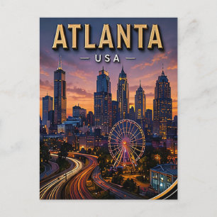 Atlanta Travel Skyline and Centennial Park Postcard