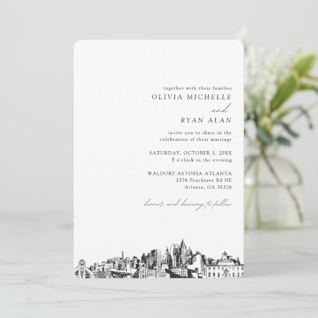 Atlanta Wedding Elegant Skyline Invitation (Standing Front)