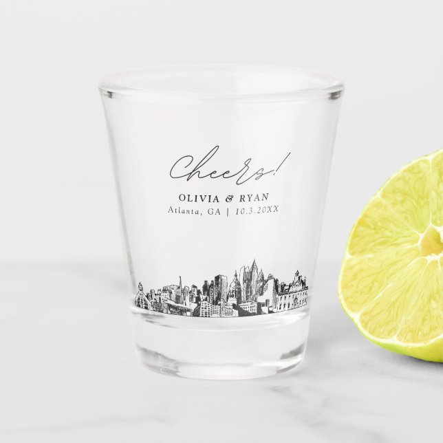 Atlanta Wedding Favour Personalised Cheers Shot Glass (Front)