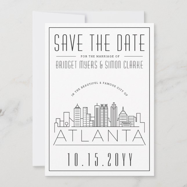 Atlanta Wedding | Stylised Skyline Save the Date Invitation (Front)