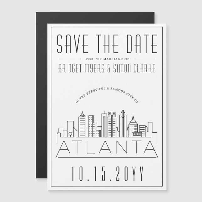 Atlanta Wedding | Stylised Skyline Save the Date Magnetic Invitation (Front/Back)