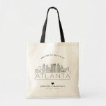 Atlanta Wedding | Stylised Skyline Tote Bag<br><div class="desc">A unique wedding tote bag for a wedding taking place in the beautiful city of Atlanta,  Georgia.  This tote features a stylised illustration of the city's unique skyline with its name underneath.  This is followed by your wedding day information in a matching open lined style.</div>