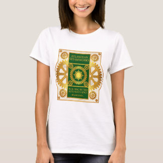 Atlantean Steamworks-Gold & Green on White Marble T-Shirt