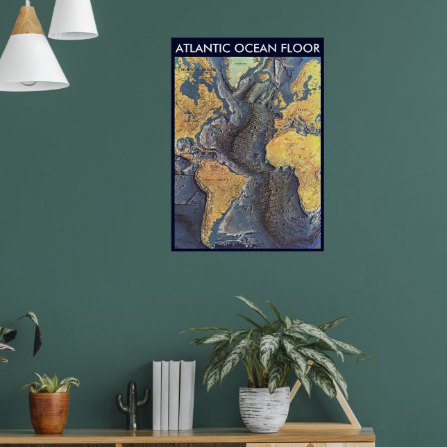 " Atlantic: 1968 - The Atlantic OCEAN FLOOR map .. Poster (Living Room 1)