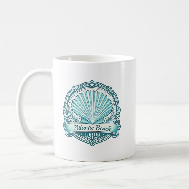 Atlantic Beach FL Coastal Seashell Emblem Coffee Mug (Left)