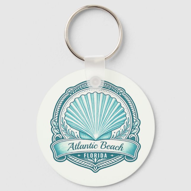 Atlantic Beach FL Coastal Seashell Emblem Key Ring (Front)