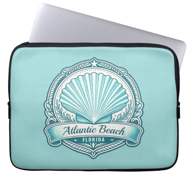 Atlantic Beach FL Coastal Seashell Emblem Laptop Sleeve (Front)